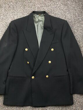 Vintage Givenchy Blazer Black Wool Double Breasted Gold Button 40R USA Made